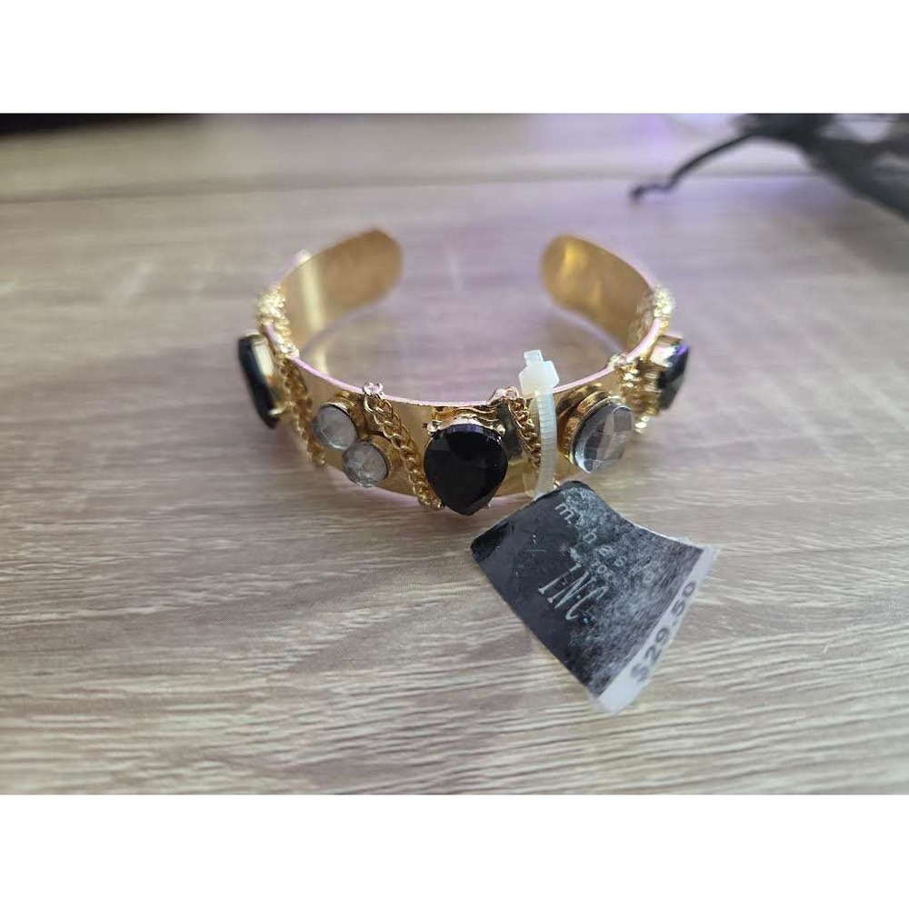 INC International Concepts Gold Tone Black Crystal Chain Wrap Cuff Bracelet B188